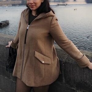 Mango Tan Hooded Wool blend Coat